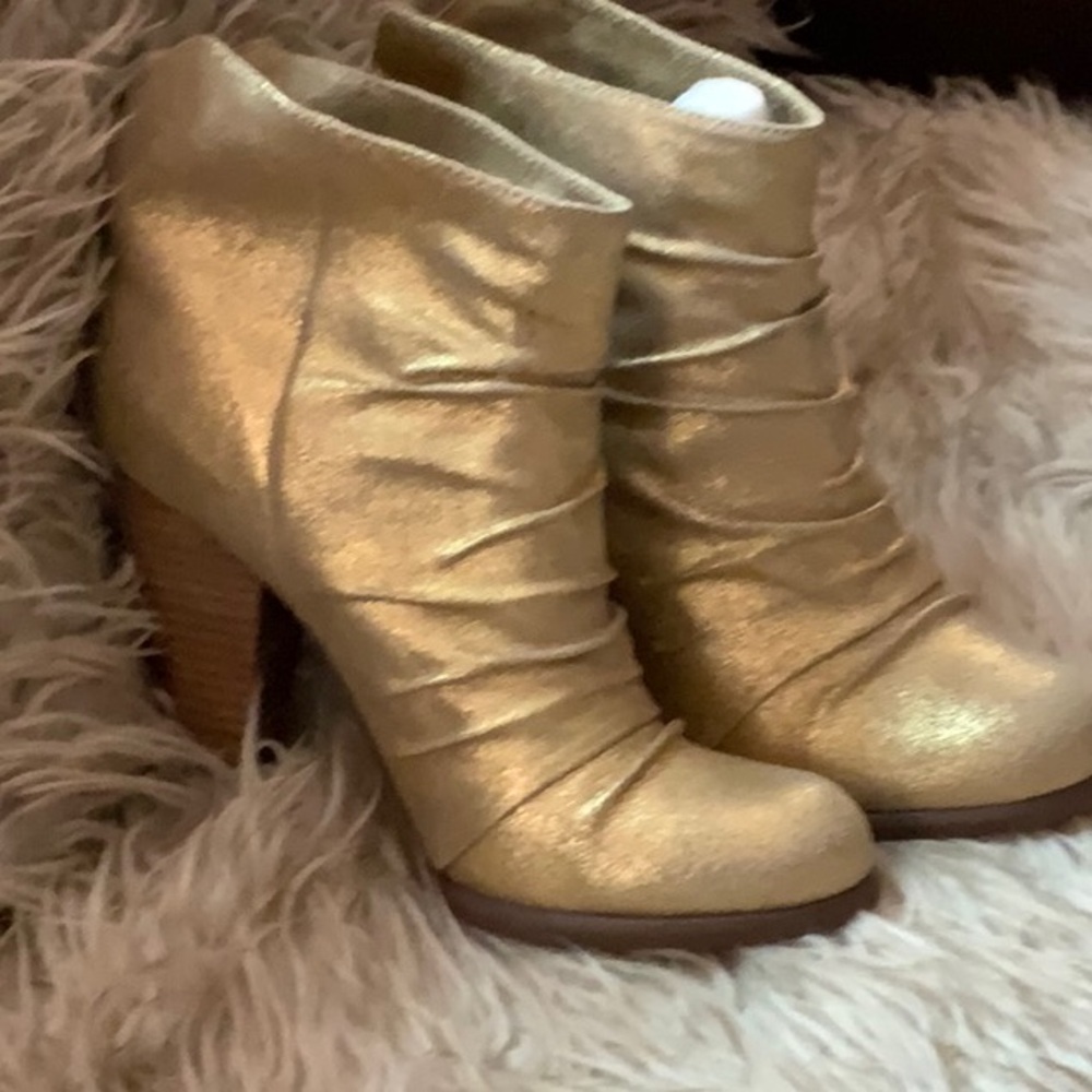 Metallic Leather Ankle Booties